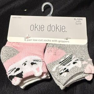 Okie Dokie Pink and Gray Baby Socks with Animal Design